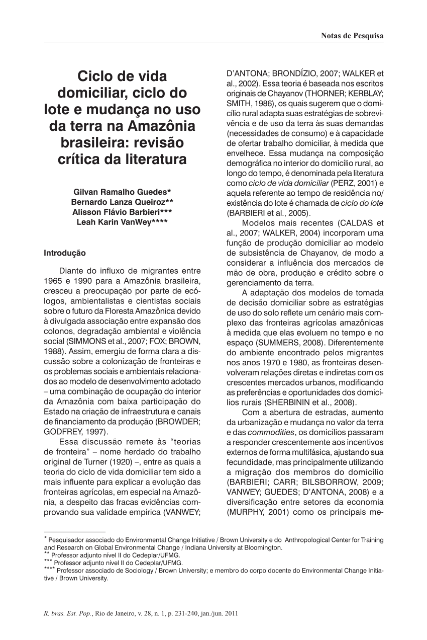 (PDF) Ciclo de vida domiciliar, ciclo do lote e mudan\u00e7a no uso da terra ...