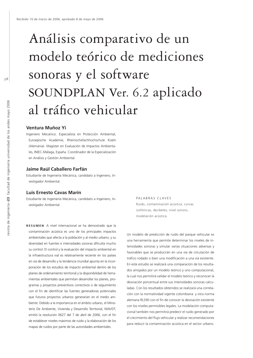Pdf Comparative Analysis Of A Theoretical Model Of Sound Measurements And Software Soundplan Ver 6 2 Applied To Vehicular Traffic