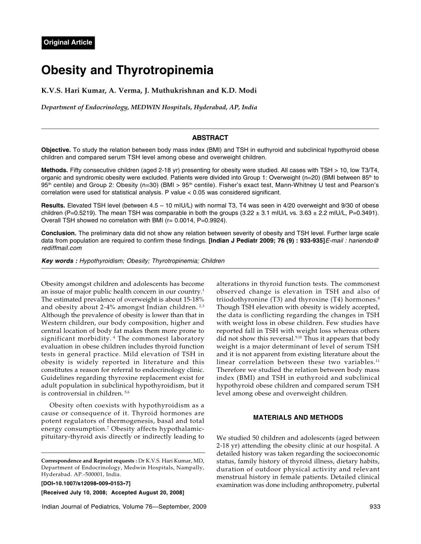 Pdf Obesity And Thyrotropinemia