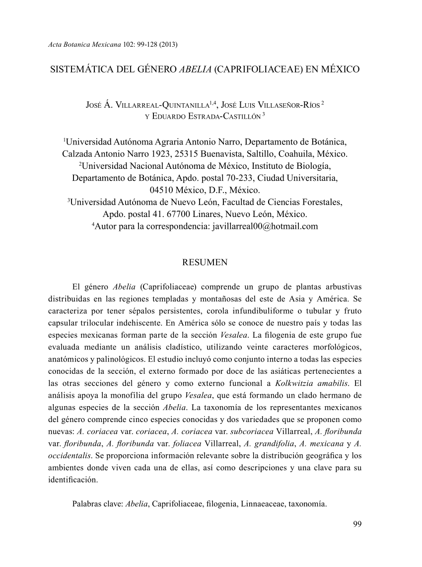 (PDF) Sistemática del género Abelia (Caprifoliaceae) en México