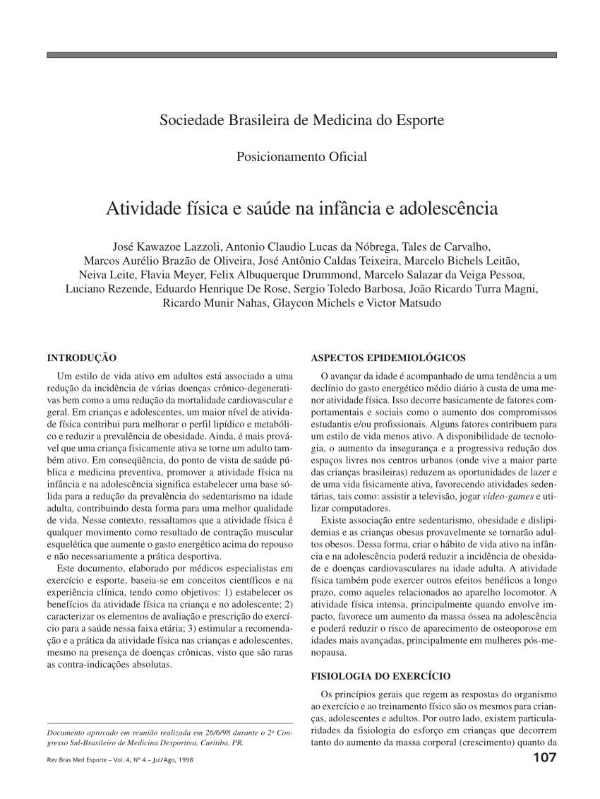 PDF) «Fisiologia da inatividade», um novo paradigma para entender os  efeitos benéficos da prática regular de exercício físico em doenças  metabólicas