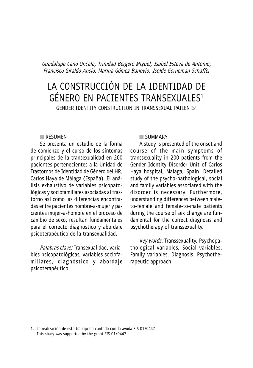 PDF La construcción de la identidad de género en pacientes  