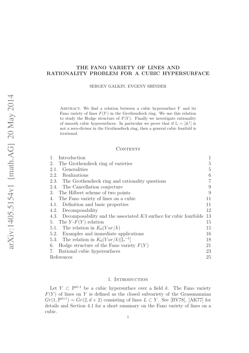 Pdf The Fano Variety Of Lines And Rationality Problem For A Cubic Hypersurface