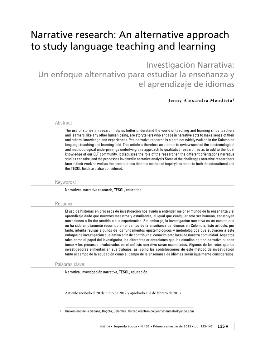 PDF) Narrative research: An alternative approach to study language