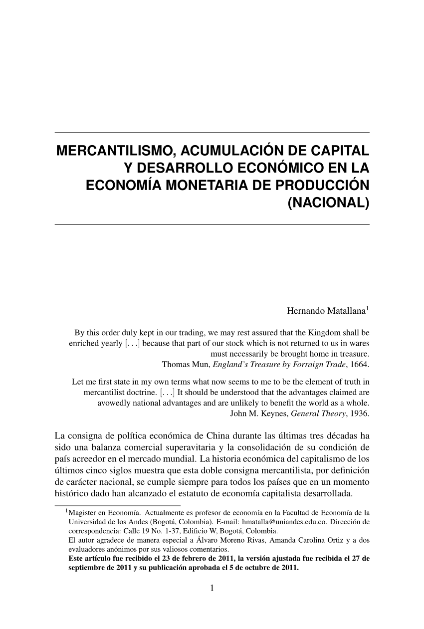 Pdf Mercantilismo Acumulación De Capital Y Desarrollo Económico En La Economía Monetaria De 8166