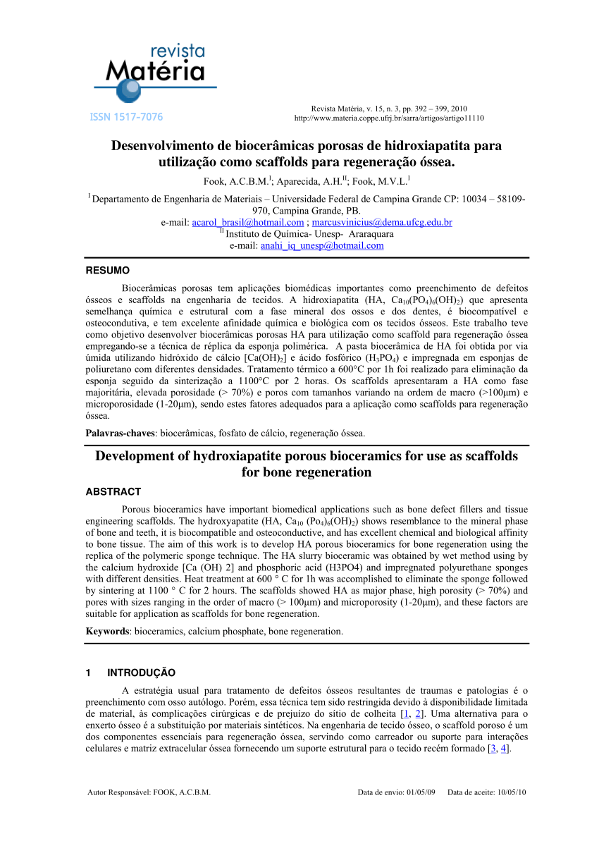 PDF) Development of hydroxiapatite porous bioceramics for use as