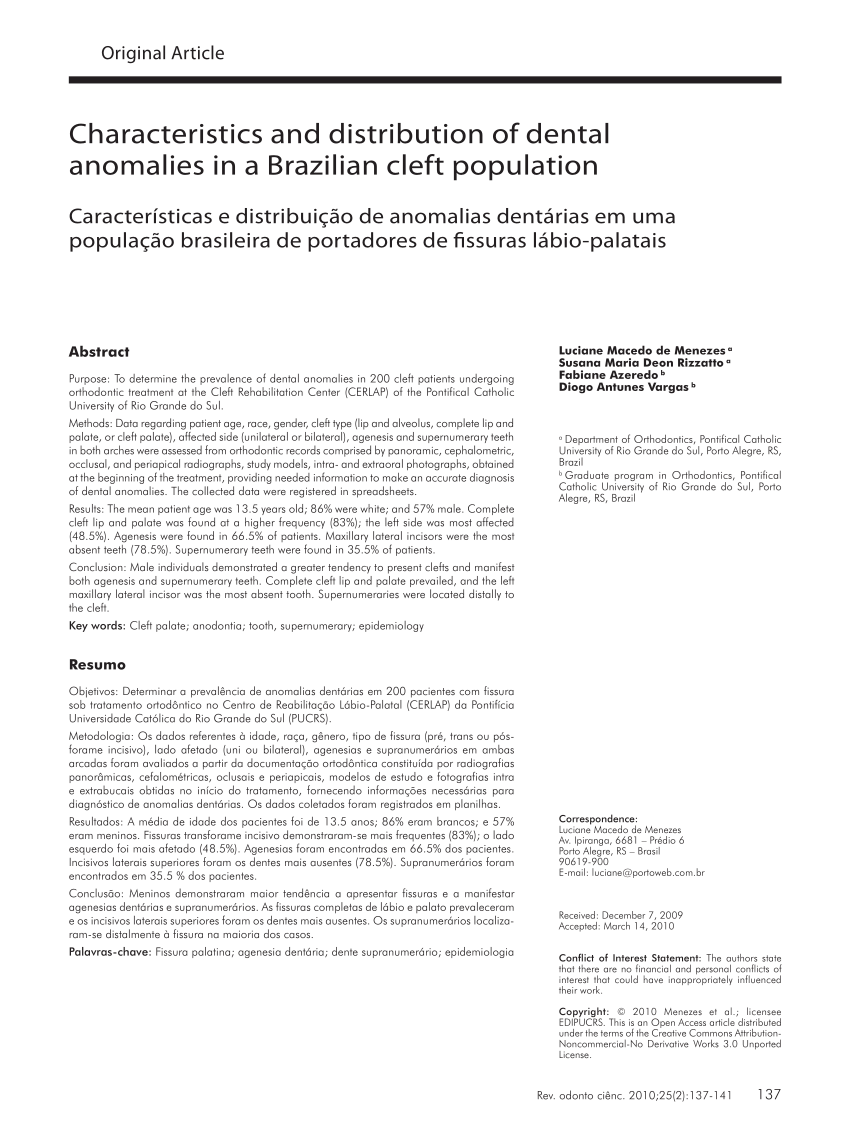 PDF Characteristics and distribution of dental anomalies in a  