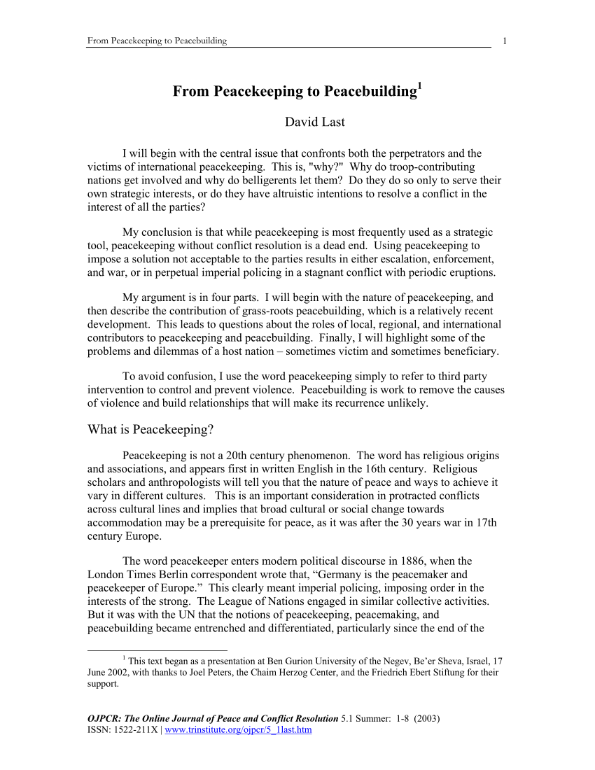 PDF) From Peacekeeping to Peacebuilding