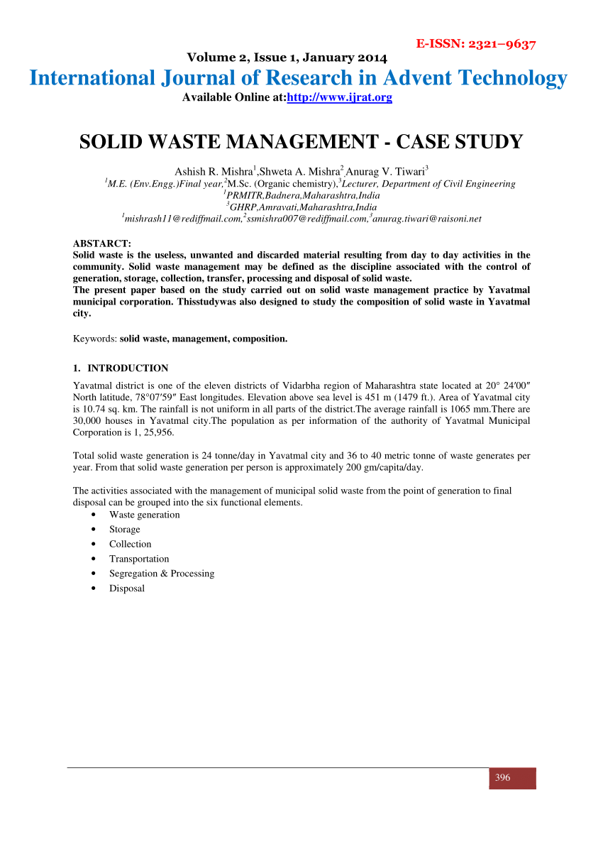 PDF) SOLID WASTE MANAGEMENT -CASE STUDY With Regard To Waste Management Report Template