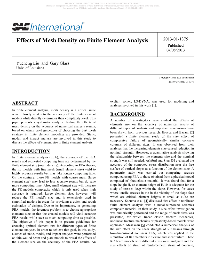 PDF) Effects of Mesh Density on Finite Element Analysis Within Fea Report Template