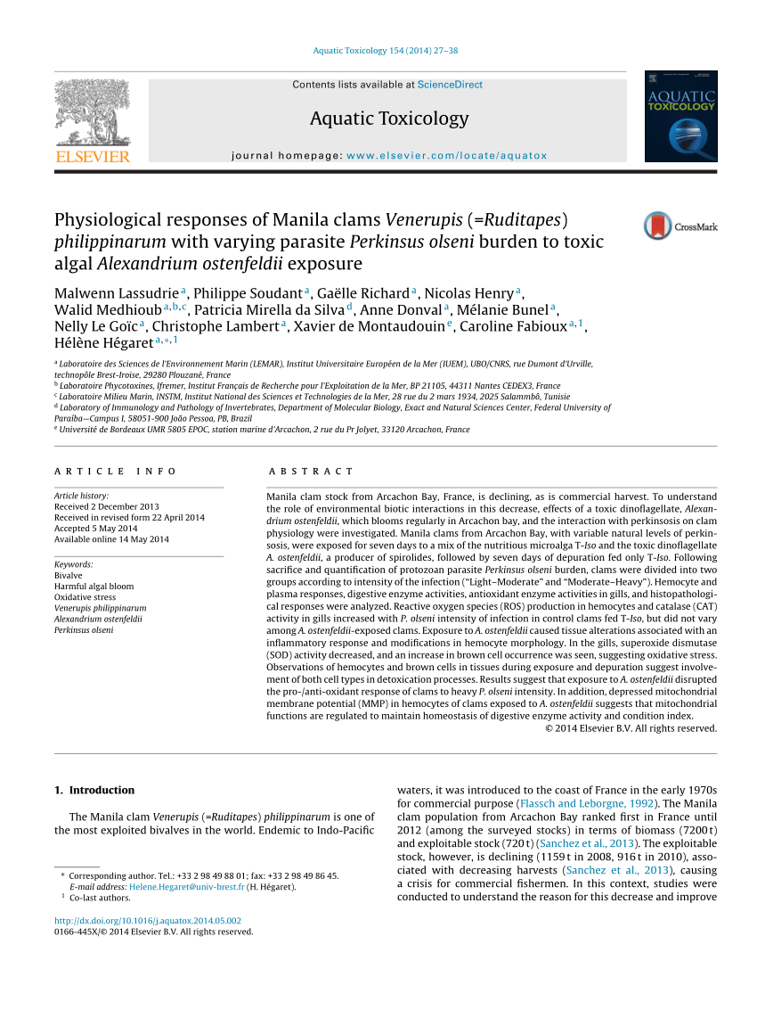 PDF) Physiological responses of Manila clams Venerupis (=Ruditapes ...