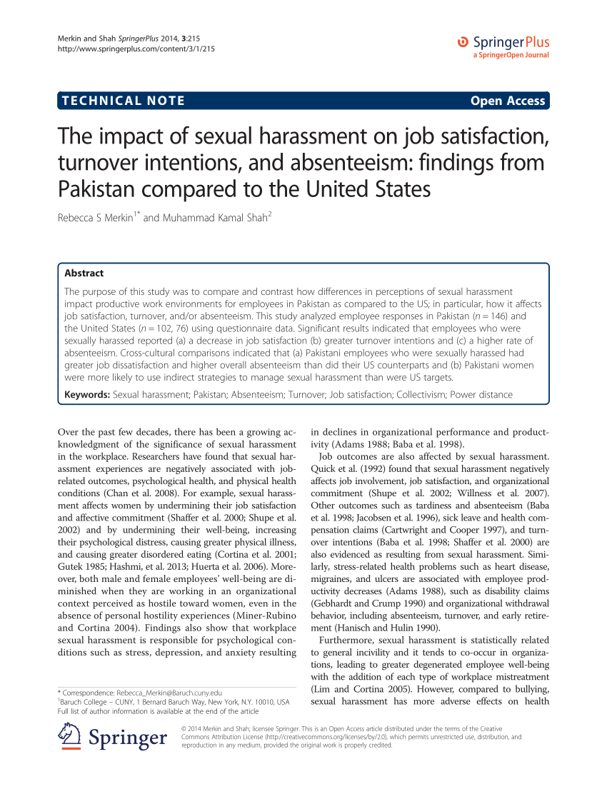 Pdf The Impact Of Sexual Harassment On Job Satisfaction Turnover Intentions And Absenteeism