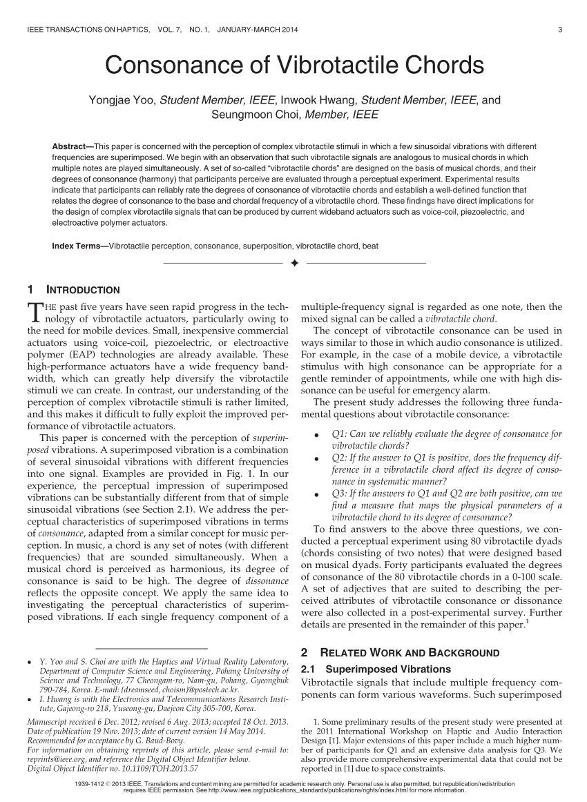 Pdf Consonance Of Vibrotactile Chords