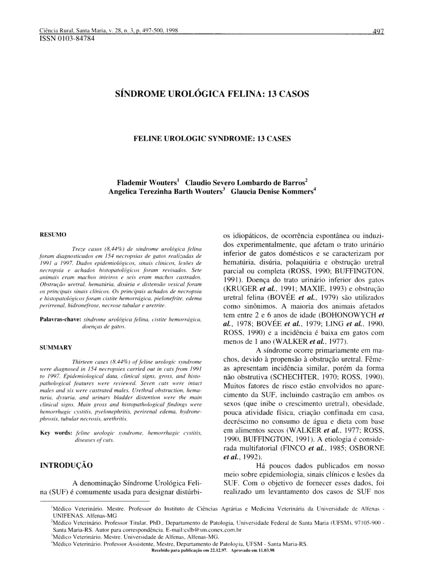 Pdf Feline Urologic Syndrome 13 Cases