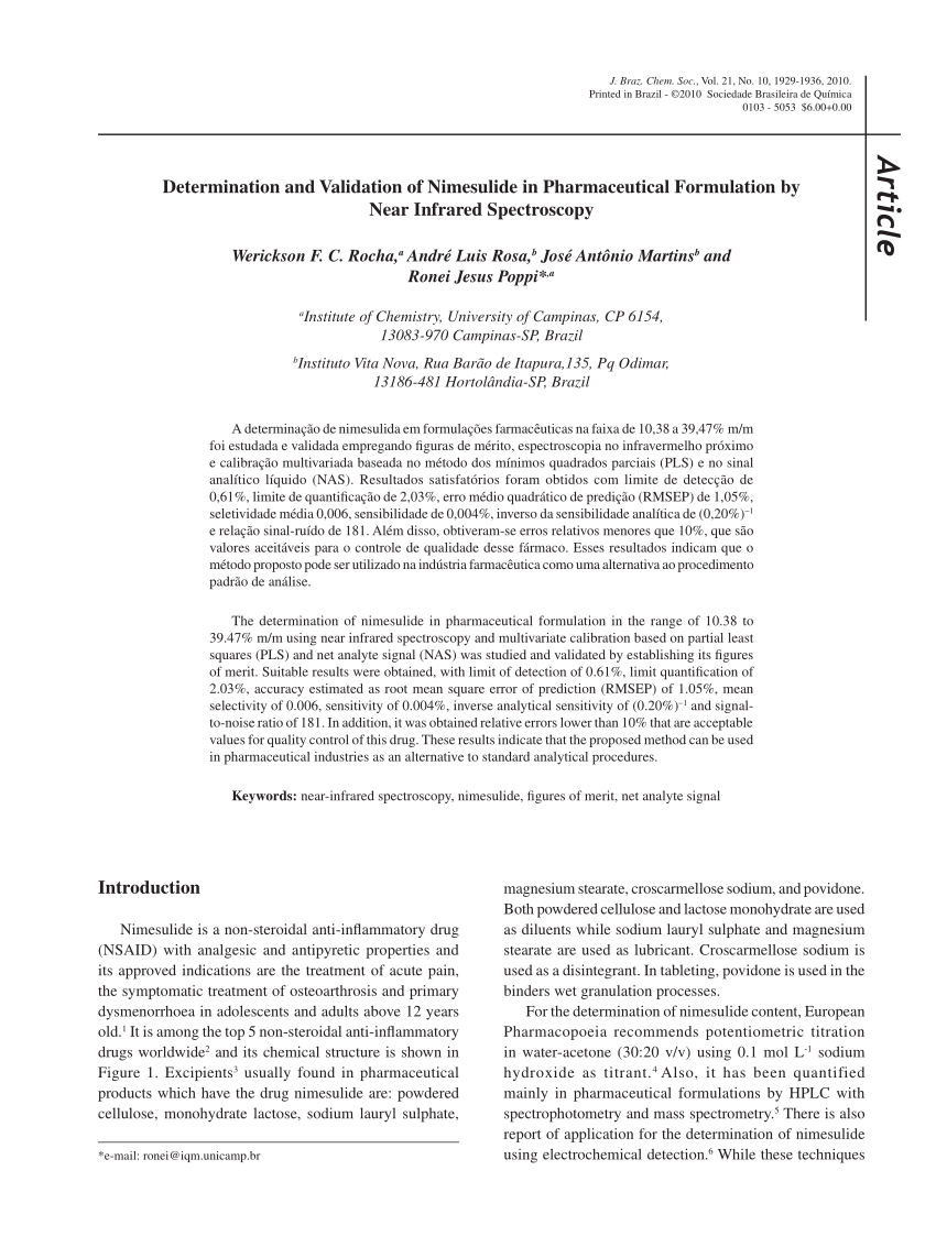 Pdf Determination And Validation Of Nimesulide In