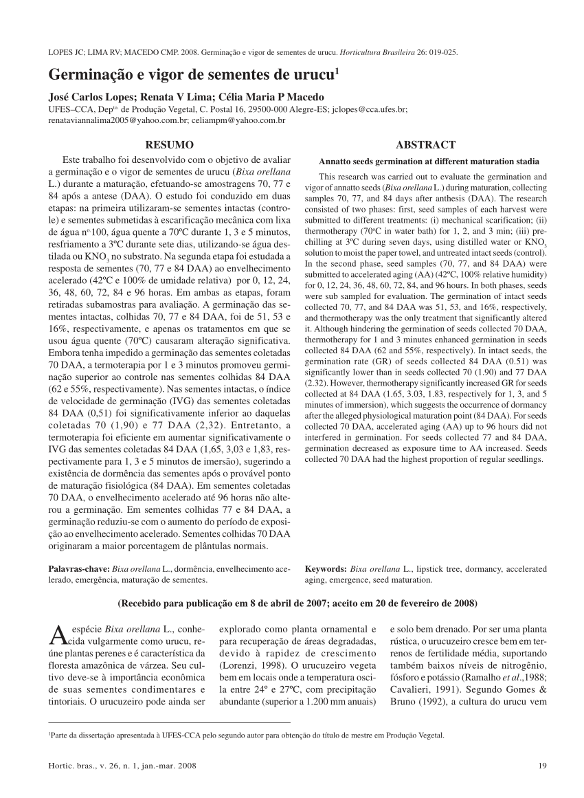 Pdf Annatto Seeds Germination At Different Maturation Stadia