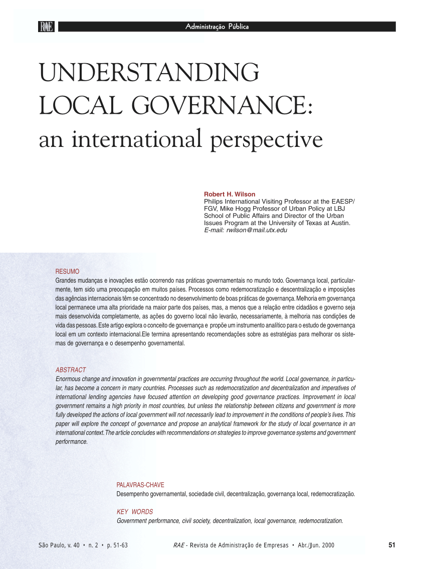 (PDF) Understanding local governance: an international perspective