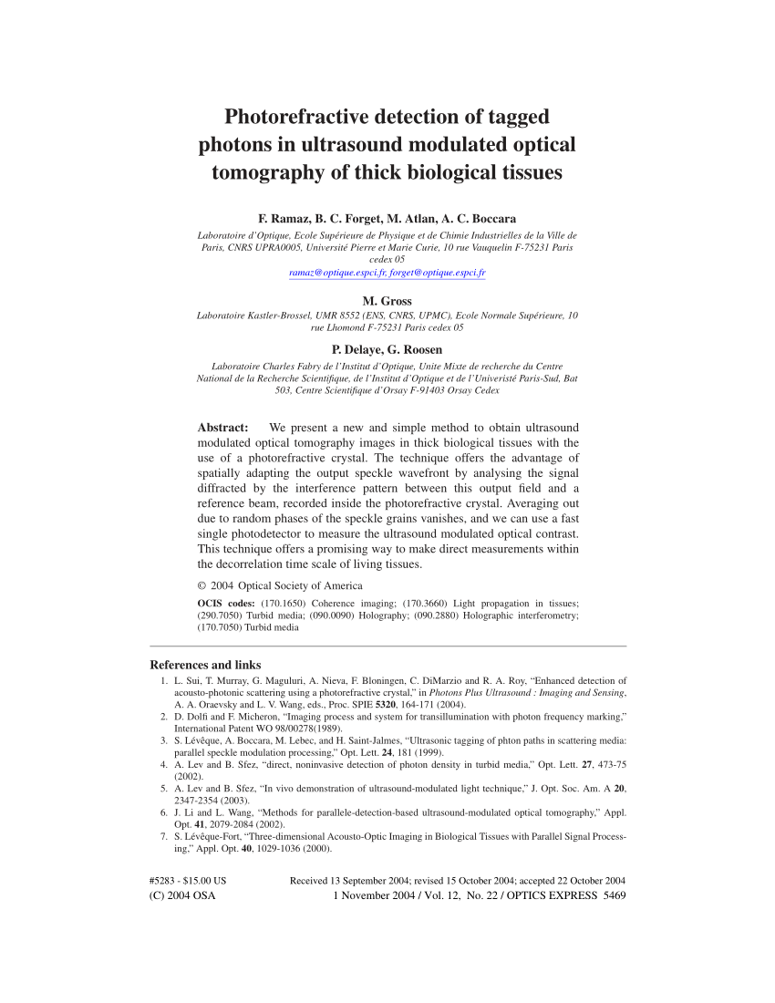 Pdf Photorefractive Detection Of Tagged Photons In - 