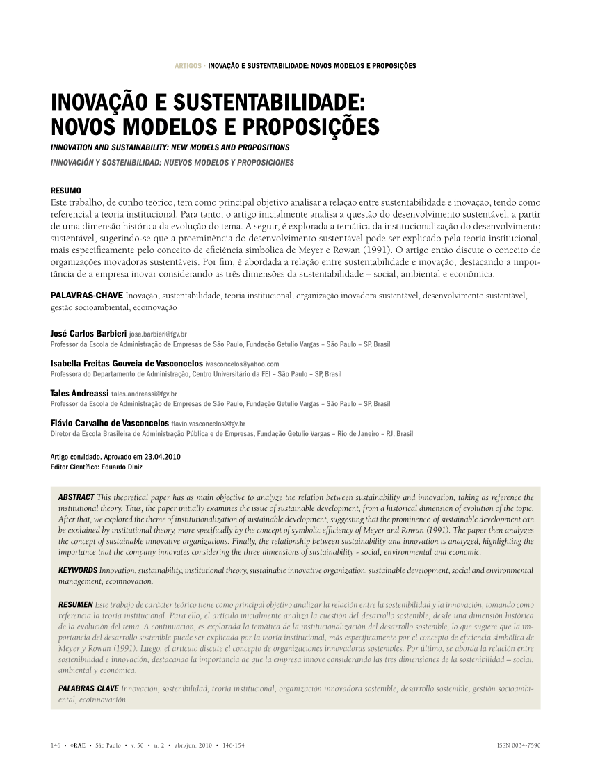 Pdf Innovation And Sustainability New Models And Propositions