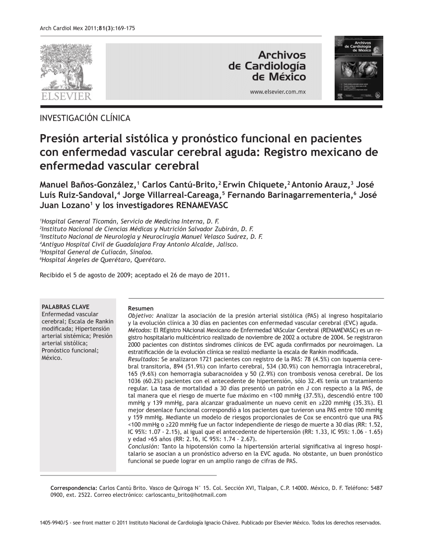 (PDF) Presión arterial sistólica y pronóstico funcional en..