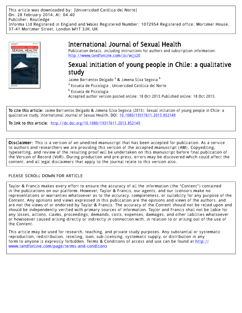 Pdf International Journal Of Sexual Health Sexual Initiation Of Young People In Chile A 1061