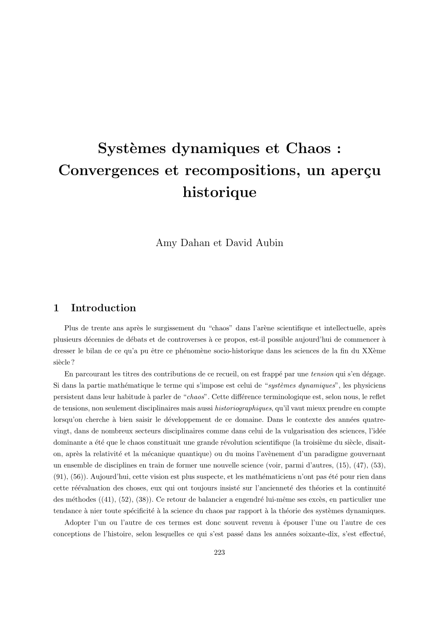 (PDF) Chaos et Systèmes dynamiques : Convergences et recompositions, un ...