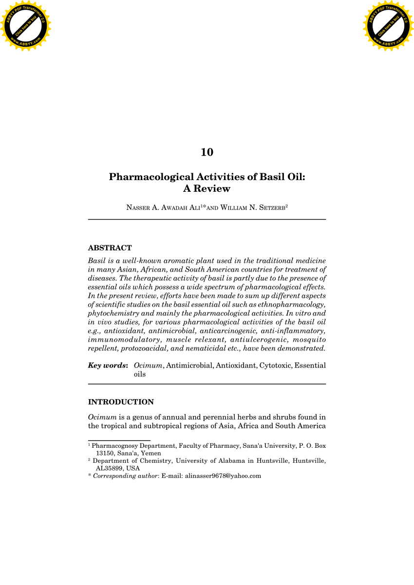 PDF Pharmacological Activities of Basil Oil