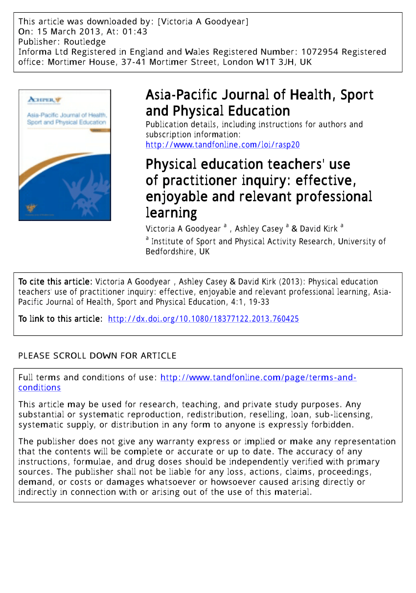 academic articles on physical education