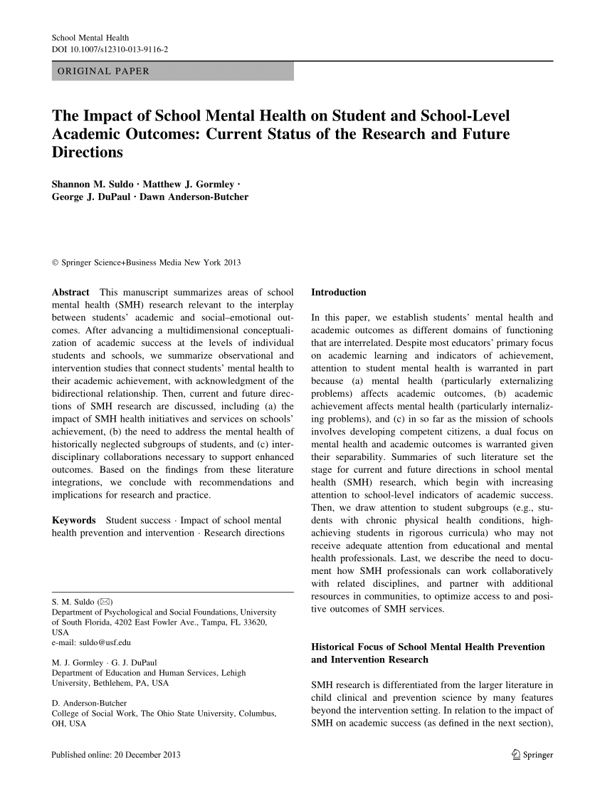 research paper on mental health of students