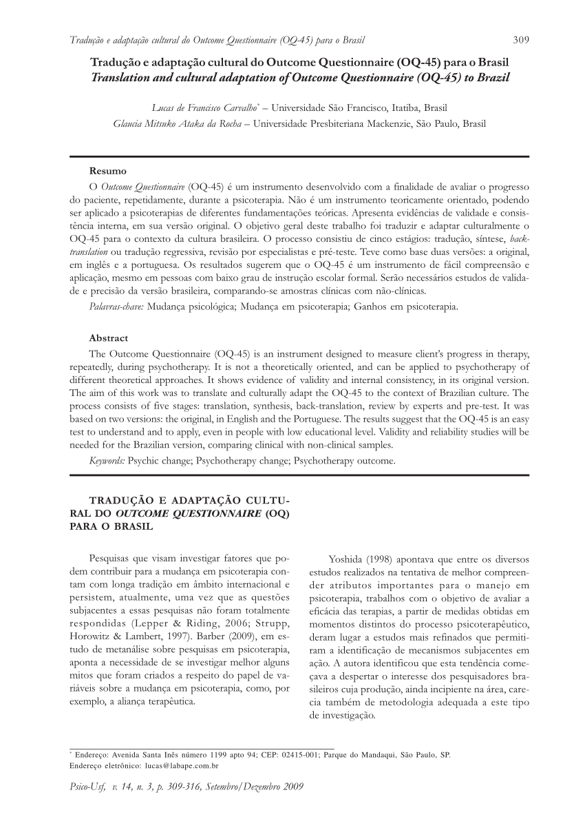 PDF) Tradução e adaptação cultural do Modified-University of