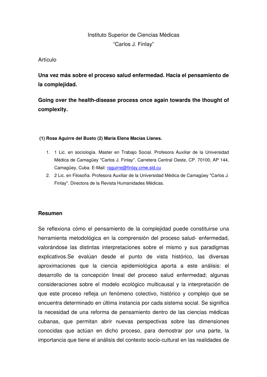 PDF) Una vez más sobre el proceso salud enfermedad. Hacia el pensamiento de  la complejidad