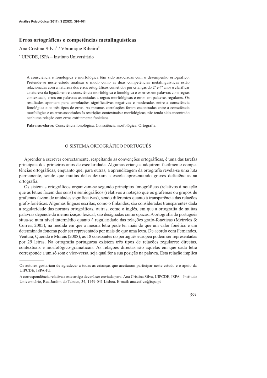 cabbage Ace Alabama PDF) Erros ortográficos e competências metalinguísticas