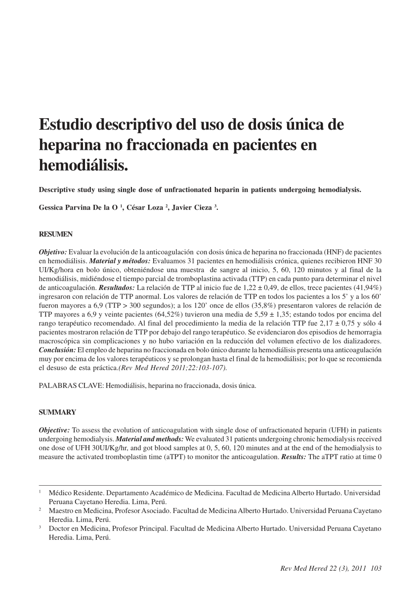 operación bota aceptar PDF) Estudio descriptivo del uso de dosis única de heparina no fraccionada  en pacientes en hemodiálisis.