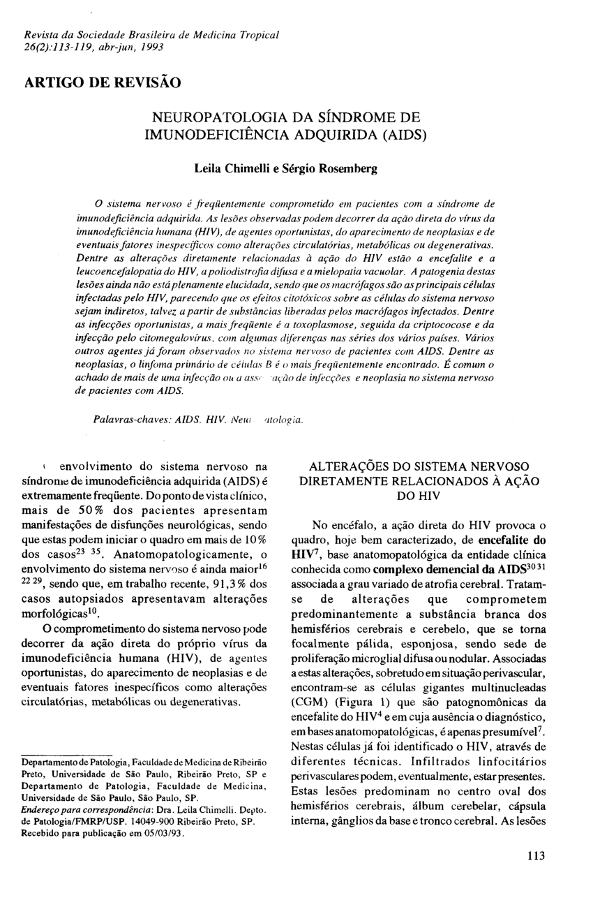 Pdf Neuropatologia Da Sindrome De Imunodeficiencia Adquirida Aids