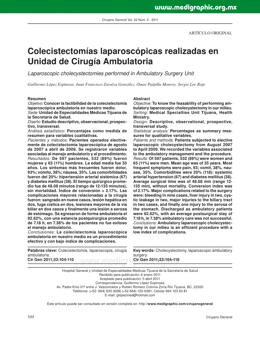 PDF Colecistectomías laparoscópicas realizadas en Unidad de  