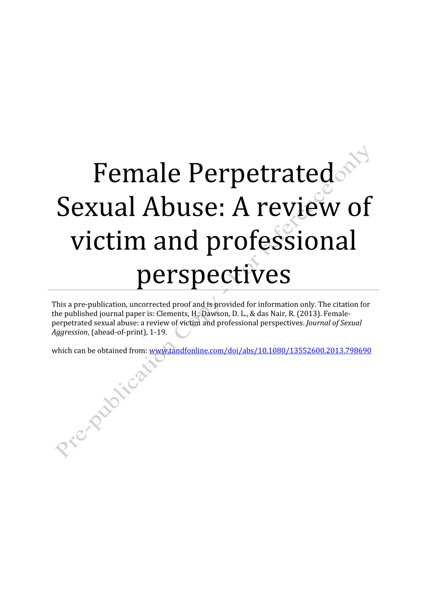 Pdf Female Perpetrated Sexual Abuse A Review Of Victim And Professional Perspectives