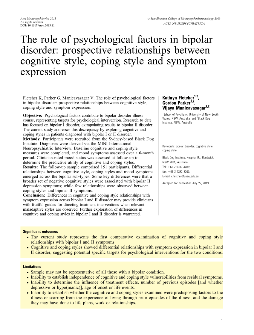 bipolar disorder research paper examples