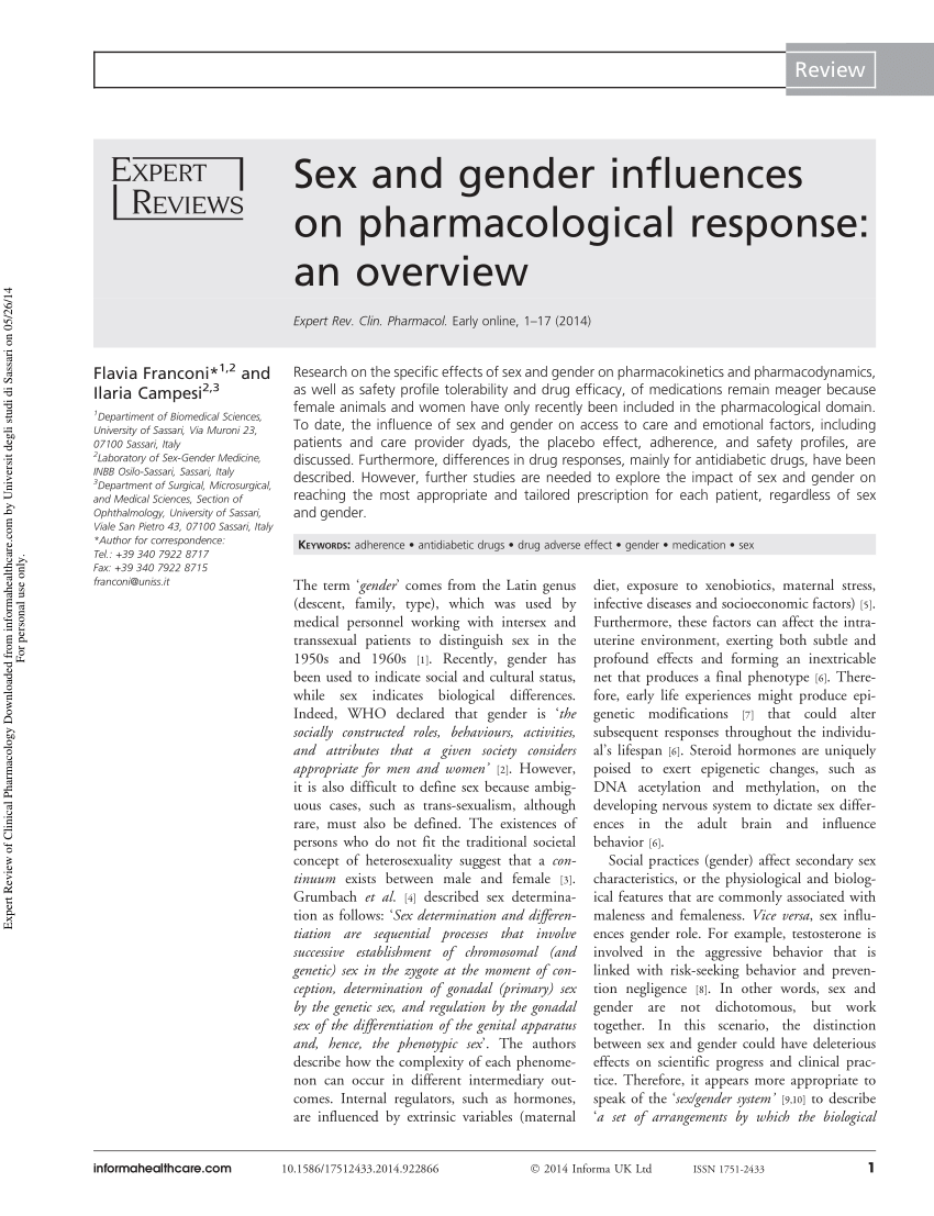 PDF) Sex and gender influences on pharmacological response: An overview