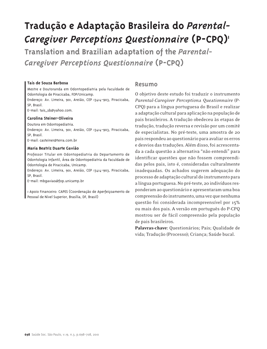 Fases do processo de tradução e adaptação cultural do instrumento CPQ 8-10