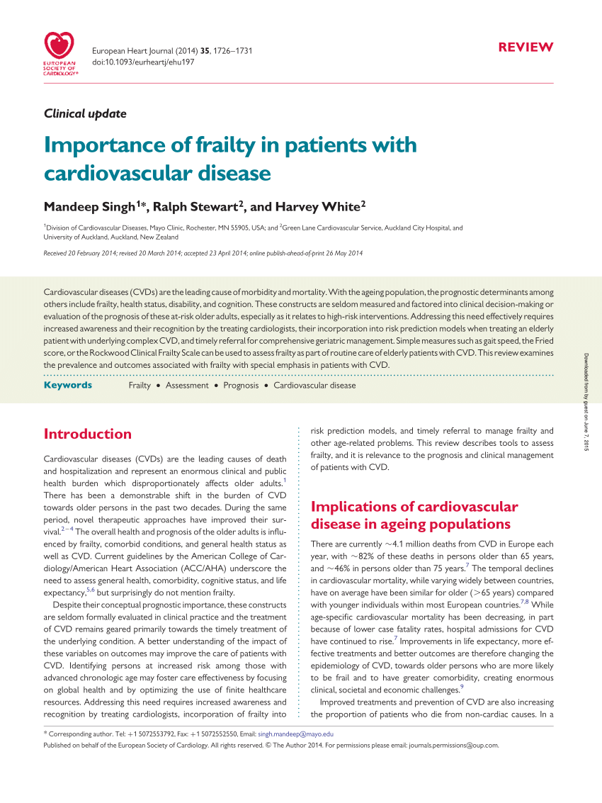 (PDF) Importance of frailty in patients with cardiovascular disease