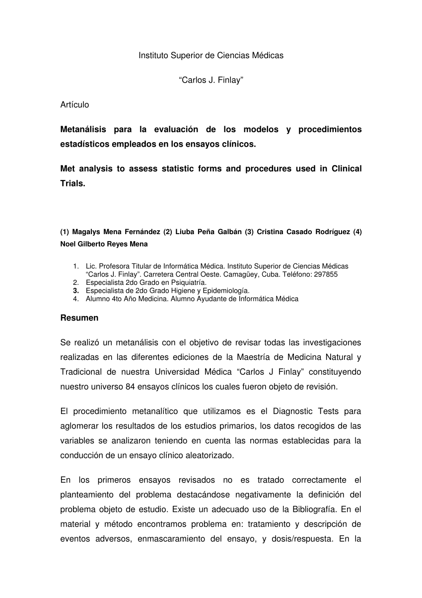 (PDF) Metanálisis para la evaluación de los modelos y procedimientos ...