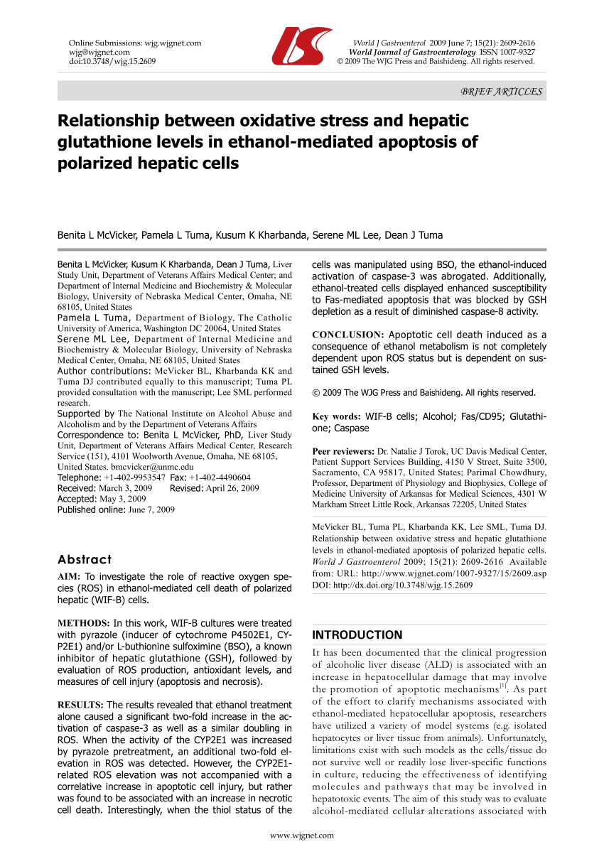 Pdf Relationship Between Oxidative Stress And Hepatic Glutathione Levels In Ethanol Mediated Apoptosis Of Polarized Hepatic Cells