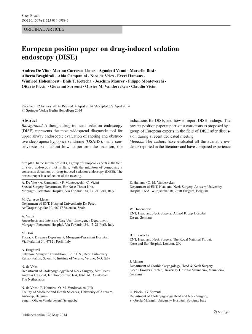 Pdf European Position Paper On Drug Induced Sedation Endoscopy Dise