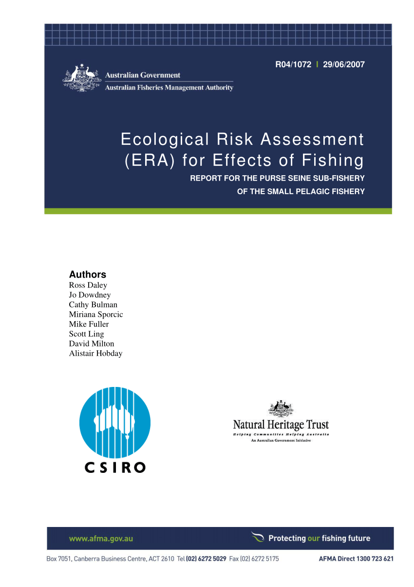 PDF) Ecological Risk Assessment (ERA) for Effects of Fishing REPORT FOR THE  PURSE SEINE SUB-FISHERY OF THE SMALL PELAGIC FISHERY Authors