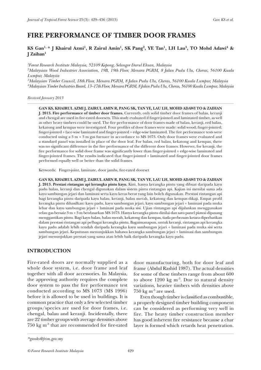 PDF) Fire performance of timber door frames