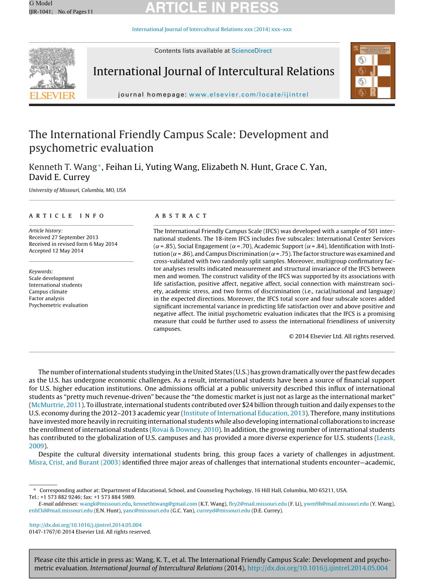 (PDF) The International Friendly Campus Scale: Development and