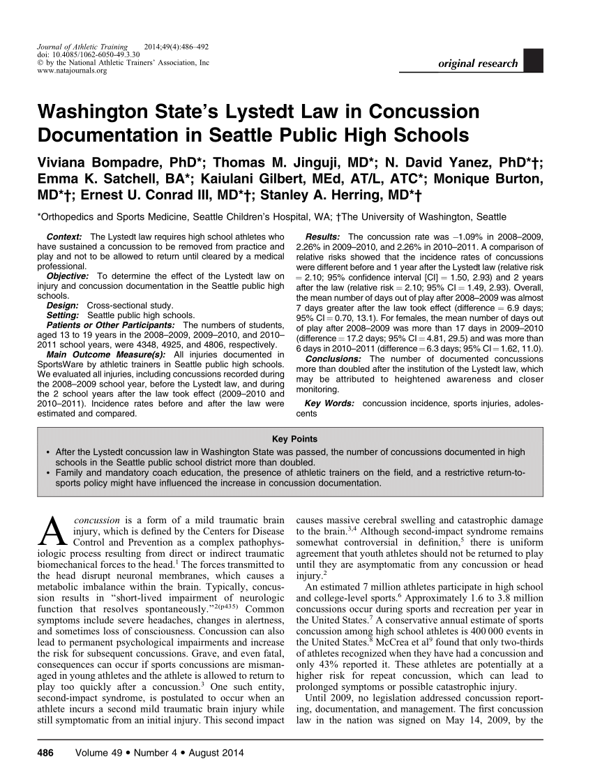 PDF) The State Lystedt Law and Concussion Documentation in the ...
