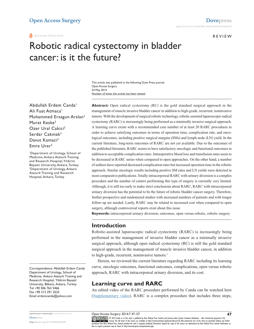 Pdf Robotic Radical Cystectomy In Bladder Cancer Is It The Future 