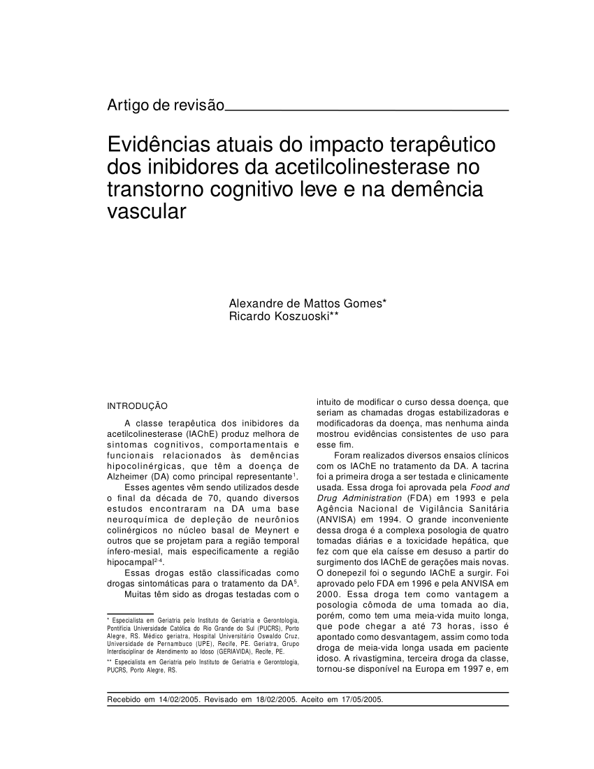 Pdf Current Evidence Of The Impact Of Acetylcholinesterase Inhibitors On Mild Cognitive Impairment And Vascular Dementia