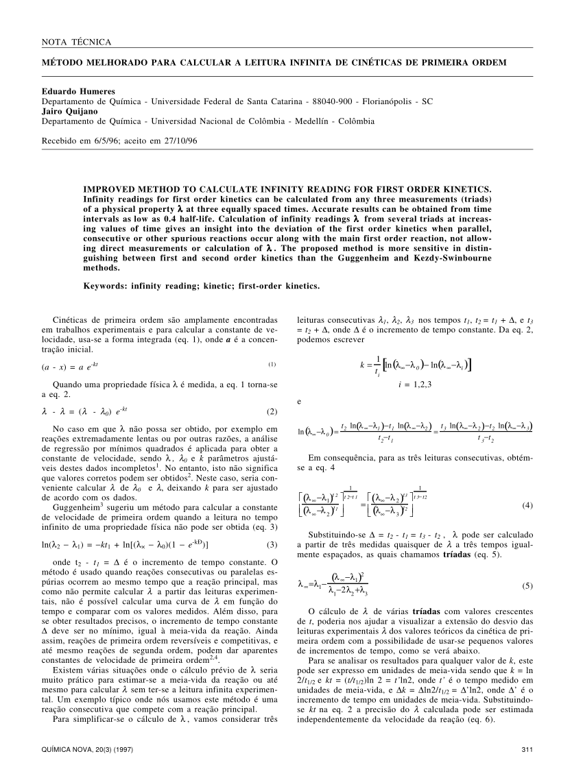 (PDF) Improved method to calculate infinity reading for first order